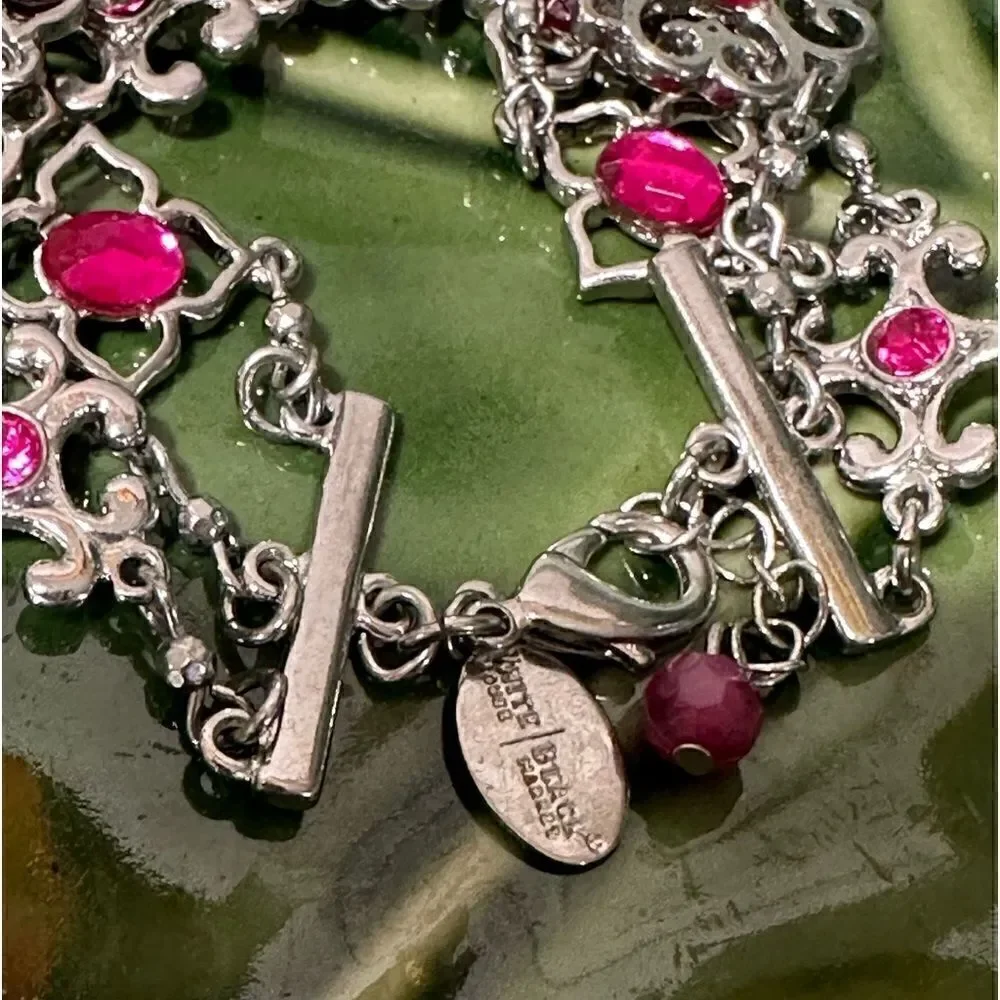 White House Black Market Pink Rhinestone & Silver Bracelet